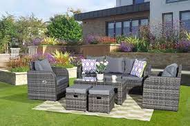 529 Yakoe Lotus 7 Seater Grey Rattan Garden Furniture Sofa Set With Reclining Chairs Bedroom Patio Ideas Outdoor Furniture Sets Grey Rattan Garden Furniture