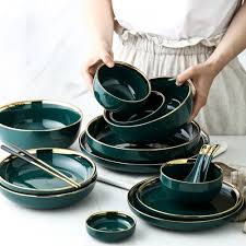 Account Suspended Ceramic Dinnerware Set Gold Dinnerware Green Ceramics
