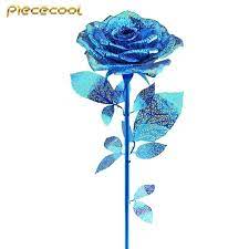 Piececool Romantic Golden Rose P099 B Diy 3d Metal Model Kits Jigsaw Puzzle Toy Blue Metal Model Kits Metal Models 3d Metal