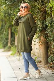 Neva Style Kapsonlu Haki Tesettur Sweatshirt Tunik 41232hk Tesetturisland Com Kapsonlular Kadin Giyim Basortusu Modasi