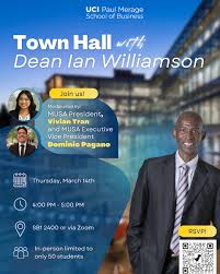 Hey everyone! Are you interested in meeting and being able to chat with  Dean Ian O. Williamson? Join our very own MUSA President Vivian Tran and  Executive Vice President Dominic Pagano as