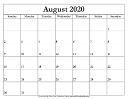 August 2020 Calendar Printable Free Calendars To Print Calendar Printables Calendar