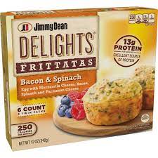Enjoy a full, filling breakfast with egg, mozzarella and parmesan cheeses, spinach and bacon. Jimmy Dean Delights Bacon Spinach Frittatas Shop Entrees Sides At H E B