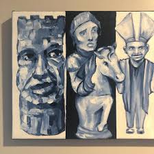 The Chess Board.” I wanted to have a little fun imagining the different  characters of chess pieces with this painting. I did this