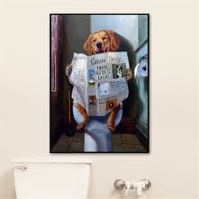 Cute Posters And Prints Bathroom Room Decor Wall Art Prints Funny Dog Toilet Reading Paper Home Decorative Nordic Canvas Art Wall Art Canvas Painting Dog Toilet Canvas Wall Art