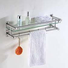 Bathroom Shelves Wall Mounted Bathroom Racks Stainless Steel Glass Towel Shelf Towel Rack With Shelf L 50cm 19 7in Towel Rack Bathroom Rack Towel Shelf