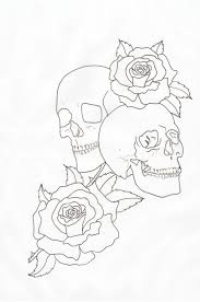 Skulls And Roses Outline By Lou987 On Deviantart Skull And Rose Drawing Rose Outline Outline Drawings