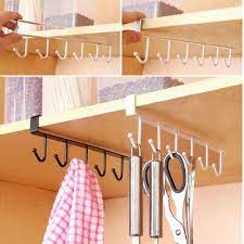 Kitchen Under Shelf Storage Rack Cupboard Cup Holder Firm Hang Organizer Hook Under Shelf Storage Wall Shelf Rack Countertop Storage