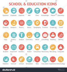 Large Set Of 40 Different Colorful School College University And Education Icons On Round Web Buttons Each Labeled Bel Education Icon Education School College