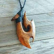 New Hawaiian Fish Hook Necklace Made Out Of Monkey Pod Wood Wood Resin Jewelry Hand Carved Jewelry Wood Carving Patterns