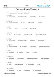 decimal place value worksheets for 5th grade free printable pdf