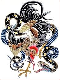 Traditionally, the pig tattoo should be placed on the left foot, and the chicken (or rooster) on the right. Traditional Blue Belly Snake And Rooster Tattoo Design Tattooimages Biz
