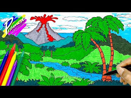 Hal yang aneh dan menonjol adalah ukuran matahari dan burung yang berterbangan terlalu. Cara Mewarnai Pemandangan Gunung Coloring And Drawing