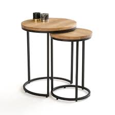Each piece is made with a tubular steel frame in a black hue, and features crossbar stretchers for a striking and architectural look. Vova Nest Of 2 Side Tables In Oak Steel Oak La Redoute Interieurs La Redoute