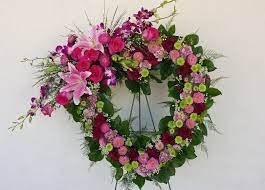 Gorgeous Pink Open Heart Funeral Wreath Pink Stargazer Lilies Fuschia Bombay Dendrobium Orchids Burgan Funeral Flowers Flower Delivery Cemetery Decorations