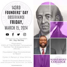 We are excited to celebrate 143 years as Morris Brown College! Elated to  have Jay Bailey, President & CEO of The Russell Innovation Center for  Entrepreneurs as our esteemed speaker! #TheHardReset