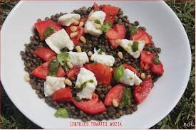 Salade De Lentilles Tiedes Tomates Mozzarelle Huile Au Basilic Salade De Lentilles Salade Tomates
