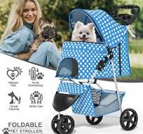 MoNiBloom 3 Wheel Folding Pet Dog Stroller, Foldable Lightweight Trolley with Storage Basket, Cup Holder and 360° Rotating Front Wheel for Small ...