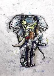 Tribal Mechanic Elephant Watercolour Steampunk Original Etsy Watercolor Elephant Elephant Drawing Watercolor