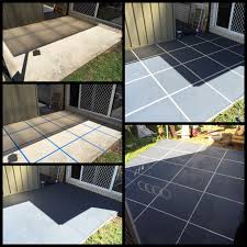 Diy Patio Revamp Give Your Concrete Patio Floor A Whole New Look With Some Tape And Paving Paint I Chose La Paint Concrete Patio Concrete Patio Painted Patio