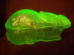 Uranium glass also fluoresces bright green under ultraviolet light and can register above background radiation on a sufficiently sensitive geiger counter the answers from people who sell and collect depression glass is that it is safe; Vaseline Glass Rabbit Covered Dish Made By Atterbury Glass