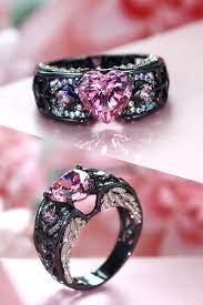 Angel Wing Collection Black And Pink Engagement Ring For Women Gothic Engagement Ring Gothic Jewelry Pink Engagement Ring