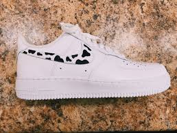Black Air Forces With White Writing Cow Print Air Force 1s White Air Force 1 Sneaker White Etsy In 2020 Nike Air Shoes Nike Shoes Air Force Custom Nike Shoes
