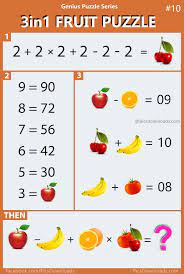 The answer to the simplest puzzle is working, though not of necessity consciously, on mathematical lines. 3in1 Fruit Puzzle Genius Puzzle Series 10 Viral Confusing Math Puzzle Maths Puzzles Brain Math Difficult Puzzles