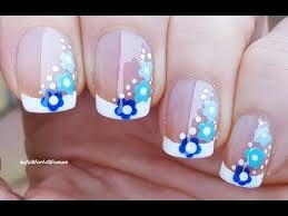 No Tape French Manicure Nail Art With Blue Flowers Lifeworldwomen 2020 Youtube In 2020 French Manicure Nail Designs French Nail Designs French Nail Art