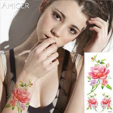 3D lifelike Cherry blossoms rose big flowers tattoo Waterproof Temporary  tattoos women flash tattoo arm shoulder tattoo stickers