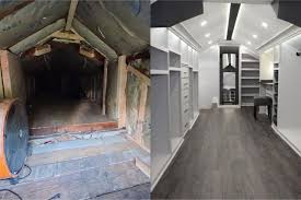 Add plenty of luxurious glamour in the form of mirrored surfaces, plush velvet, and soft faux fur. This Attic Was Transformed Into The Closet Of Our Dreams