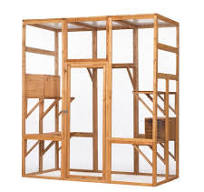 Unbranded Large Cat Cage Wooden Cat Catio Enclosure with Solar Flat Roof  Platforms Sisal Rope Pedals Hammock Door Pet Playpen CATBED1214KKKD
