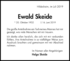 Maybe you would like to learn more about one of these? Traueranzeigen Von Ewald Skeide Trauerportal Hildesheimer Allgemeine Zeitung