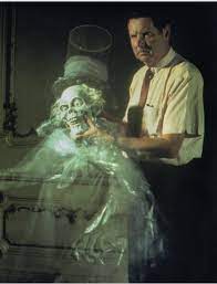 Yale Gracey Posing With The Infamous Hatbox Ghost For A Promotional Photoshoot Retro Disney Haunted Mansion Disneyland Disney Haunted Mansion