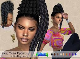 Custom specular, shadow and normal maps . Swag Twist Updo Hair By Drteekaycee At Tsr Sims 4 Updates