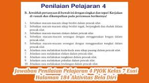Sampaikanlah jawaban kelompokmu itu di depan kelompok lainnya untuk disamakan persepsinya sehingga diperoleh pemahaman yang sama untuk seluruh warga kelas. Jawaban Penilaian Pelajaran 4 Pjok Kelas 7 Esai Halaman 184 Bela Diri Youtube