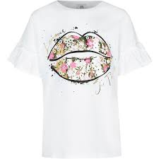 Women's plus size floral blouses henley v neck button up tunic tops ruffle flowy short sleeve t shirts. Girls White Floral Lips Print T Shirt River Island