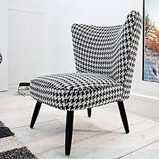 Black And White Houndstooth Chair Retro Design Armchair Audrey Black White Houndstooth Check Padded Chair Amazon Co Uk Kitchen Home Chair Armchair Design Chair Pads