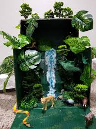Biome In A Box Tropical Rainforest Tropical Rainforest Biome Project For Kids I Ordered Everything From Amazon Exempt The Box Hot Glue Rainforest Project Ecosystems Projects Rainforest Crafts