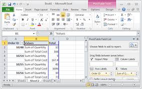 Ms Excel 2010 Display The Fields In The Values Section In