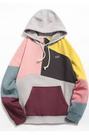 Colorblock Sewing Patchwork Fleece Hoodie Light Pink Hoodie Outfit School Hoodie Outfit Casual Hoodies Men Style