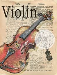 Print Violin Mixed Media Drawing On Antique Dictionary Violin Art Violin Book Page Art
