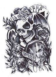 Diamond eyes sugar skull tattoo. Hb 049 Flash And White Skull Tattoo Roses Temporary Adhesive Body Clock Playing Cards Stickers Gotik Eastern Exotic Gothic Sticker Sheet Black East For Men Women Buy Online In Solomon Islands At Solomon Desertcart Com