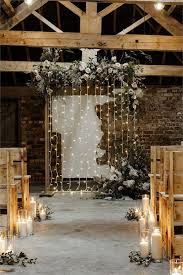 Chic Rustic Indoor Wedding Ceremony Ideas With String Lights Backdrop Oh Best Day Ever