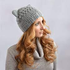 Gray Cat Hat Knit Cat Ear Hat Or Cat Beanie Womens Cat Hat Etsy Cat Ears Hat Cat Hats Knitted Knitted Hats