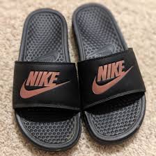 Black And Rose Gold Nike Slides Nike Shoes Rose Gold Black Nike Slides Color Black Pink Size 8 Black Nikes Nike Slides Nike