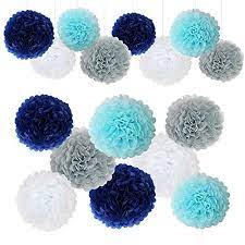 Buy Navy Blue White Grey Wedding Decorations Tissue Paper Flowers Pom Poms Balls For Bridal Shower Bachelorette Baby Girl Boy Theme Birthday Party Supplies Set Navy Blue Grey Light Blue White Online In