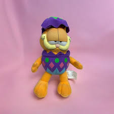 Russell Stover Garfield 8" Plush Stuffed Animal Wearing Purple Easter Egg