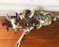 Bridal Flower Crown With Scabiosa Pod Thistle Lavender Bunny Tail Grass Statice Kangaroo Paw And Feather Fo Bridal Flower Crown Scabiosa Pods Kangaroo Paw
