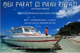 Perjalanan menaiki bot ke pulau ni tak lama pun, cuma 10 minit. Sempena Terengganu Bike Pulau Kapas Mgh Boat Service Facebook